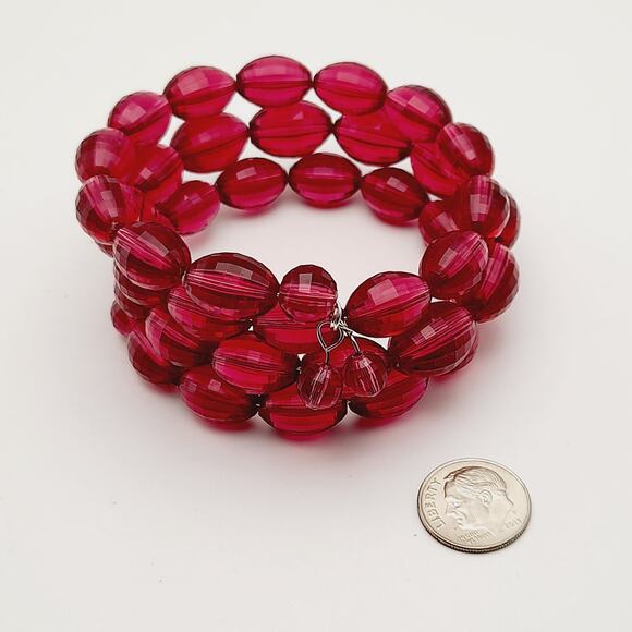 Vintage 1950s Purple Faceted Lucite Oval Beads Memory Wire Bracelet - Picture 8 of 10